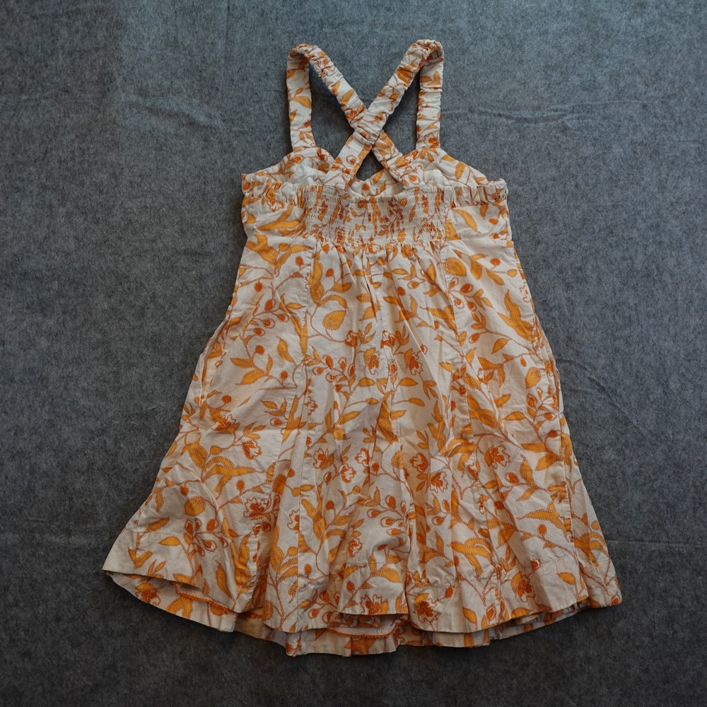 Maeve Dress Women Extra Small Orange Floral Cotton Smocked Back Strappy Halter - Picture 12 of 13